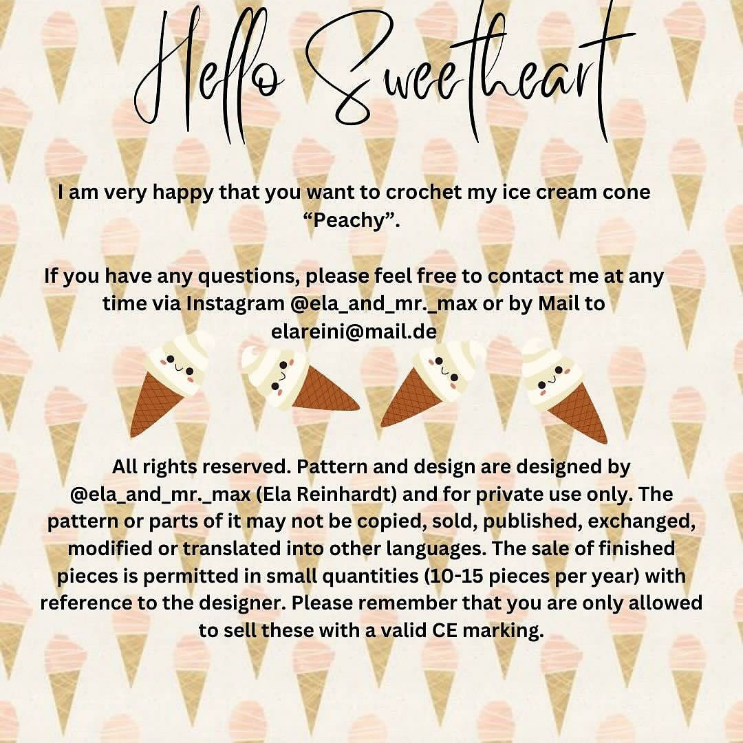 Crochet Pattern: Cute Peachy Ice Cream Cone Toy