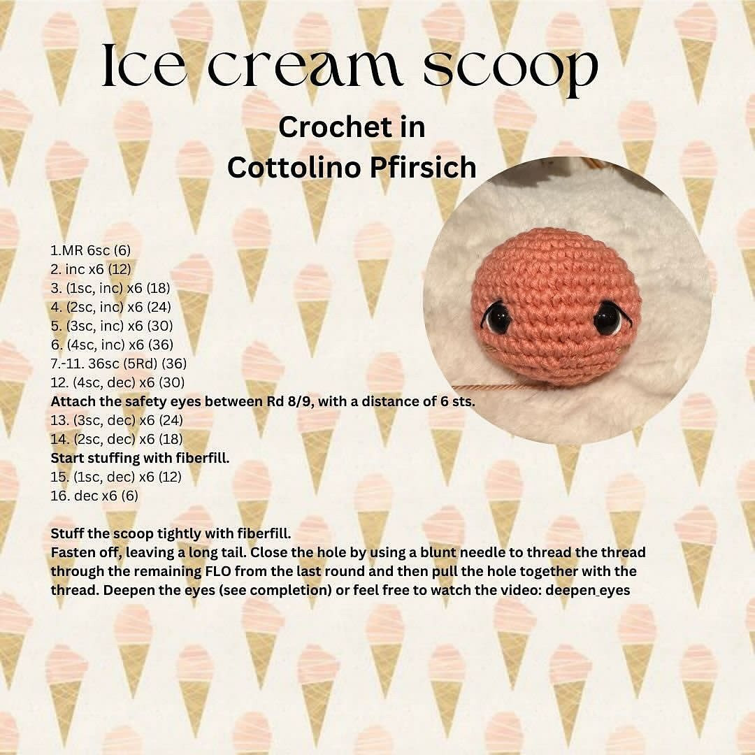 Crochet Pattern: Cute Peachy Ice Cream Cone Toy