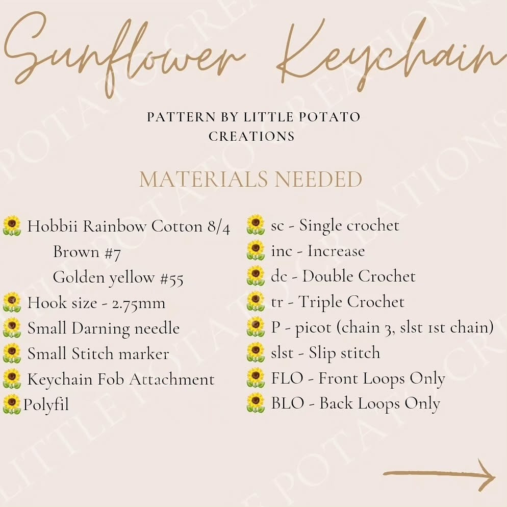 Crochet Pattern for a Sunflower Keychain by Little Potato Creations