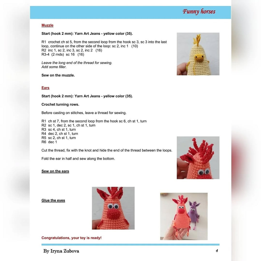 Crochet Pattern for Adorable Funny Horses with Beads
