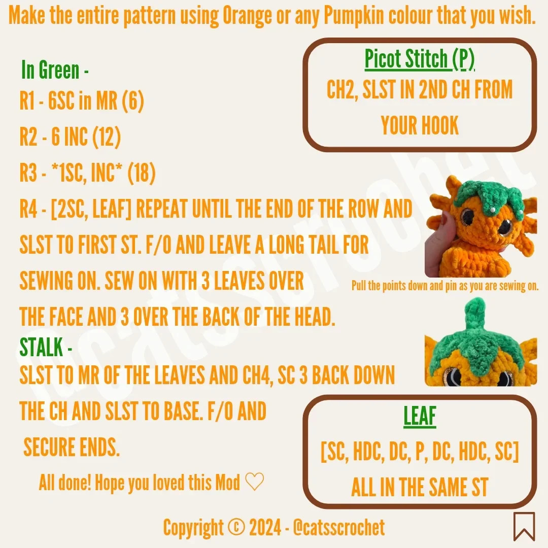 Crochet Pattern for Chonky Axolotl Pumpkin Plush Toy