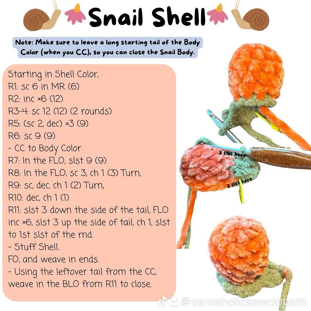 Crochet Pattern for Cute Mini Snail Plushies