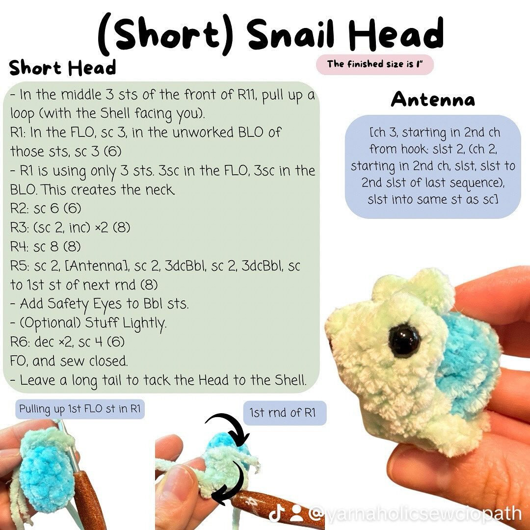 Crochet Pattern for Cute Mini Snail Plushies