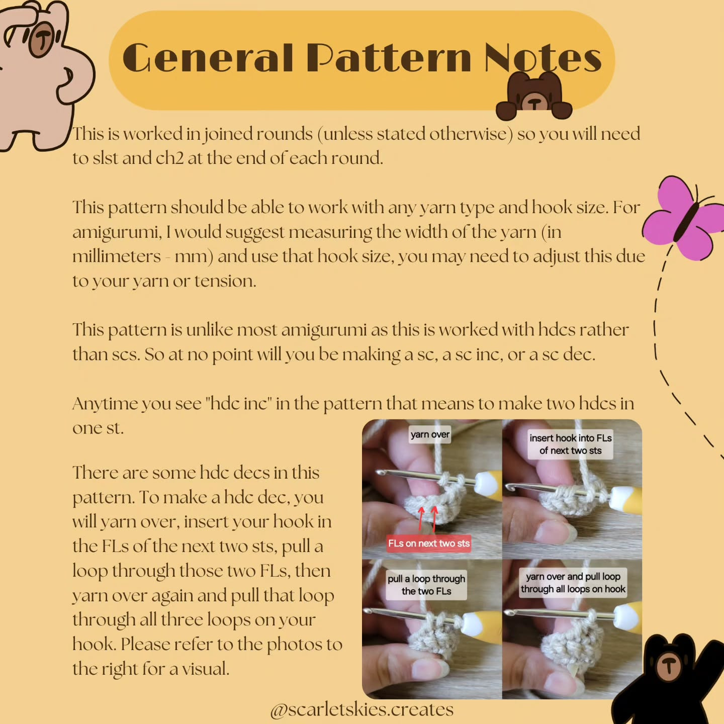 Crochet Pattern for Flat Bear Plushie - Easy and Low Sew