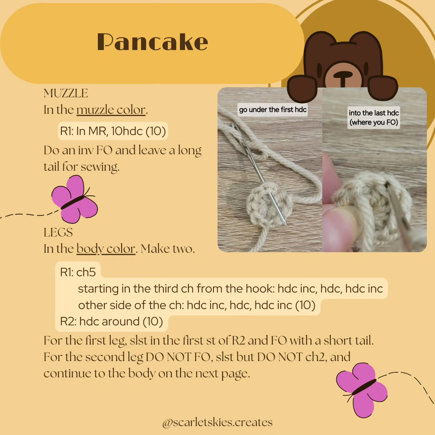Crochet Pattern for Flat Bear Plushie - Easy and Low Sew