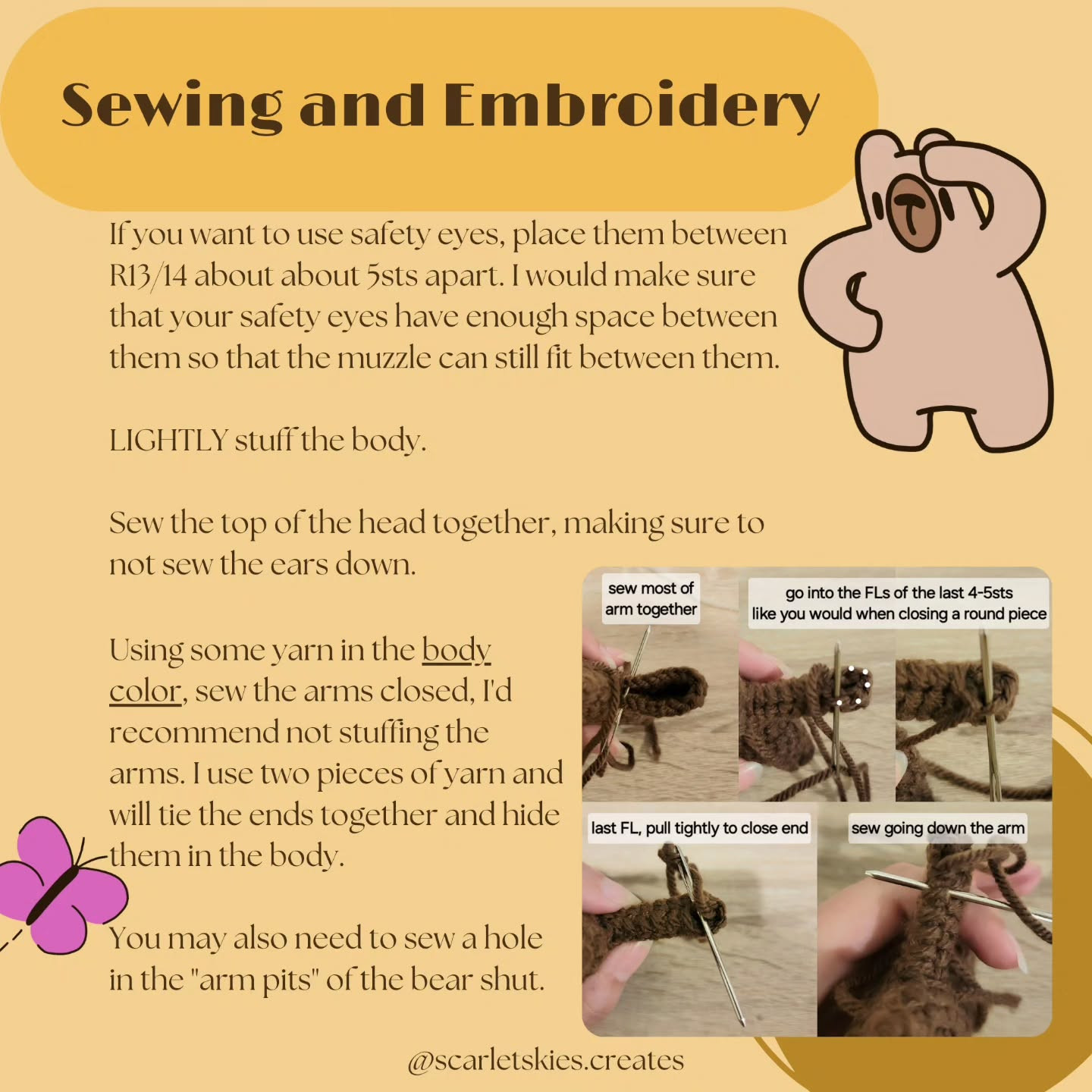 Crochet Pattern for Flat Bear Plushie - Easy and Low Sew