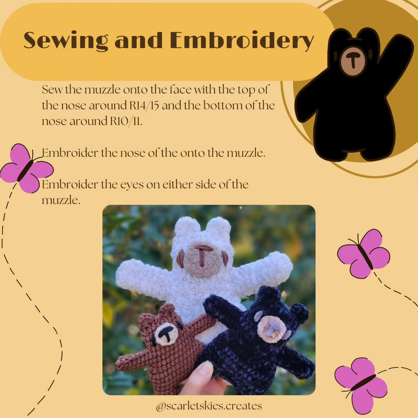Crochet Pattern for Flat Bear Plushie - Easy and Low Sew