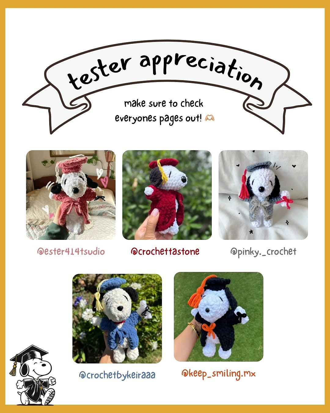Crochet Pattern for Graduating Snoopy Outfit Only