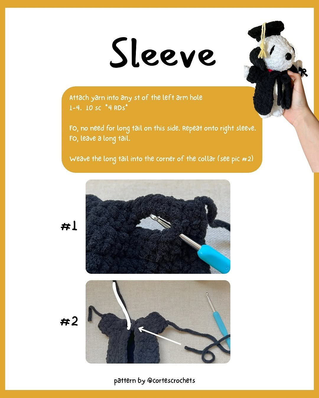 Crochet Pattern for Graduating Snoopy Outfit Only