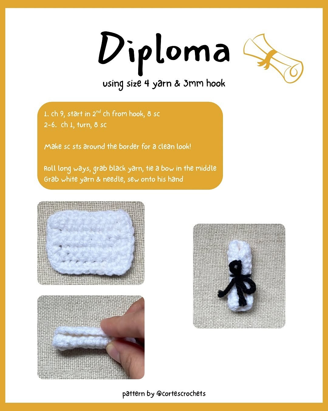 Crochet Pattern for Graduating Snoopy Outfit Only