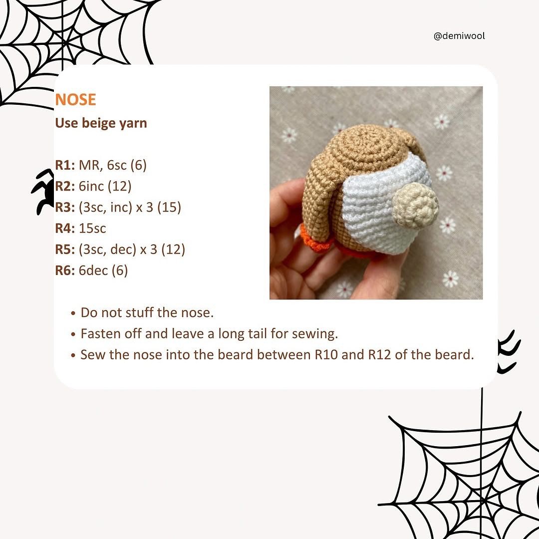 Crochet Pattern for Halloween Gnome with Spider Decoration