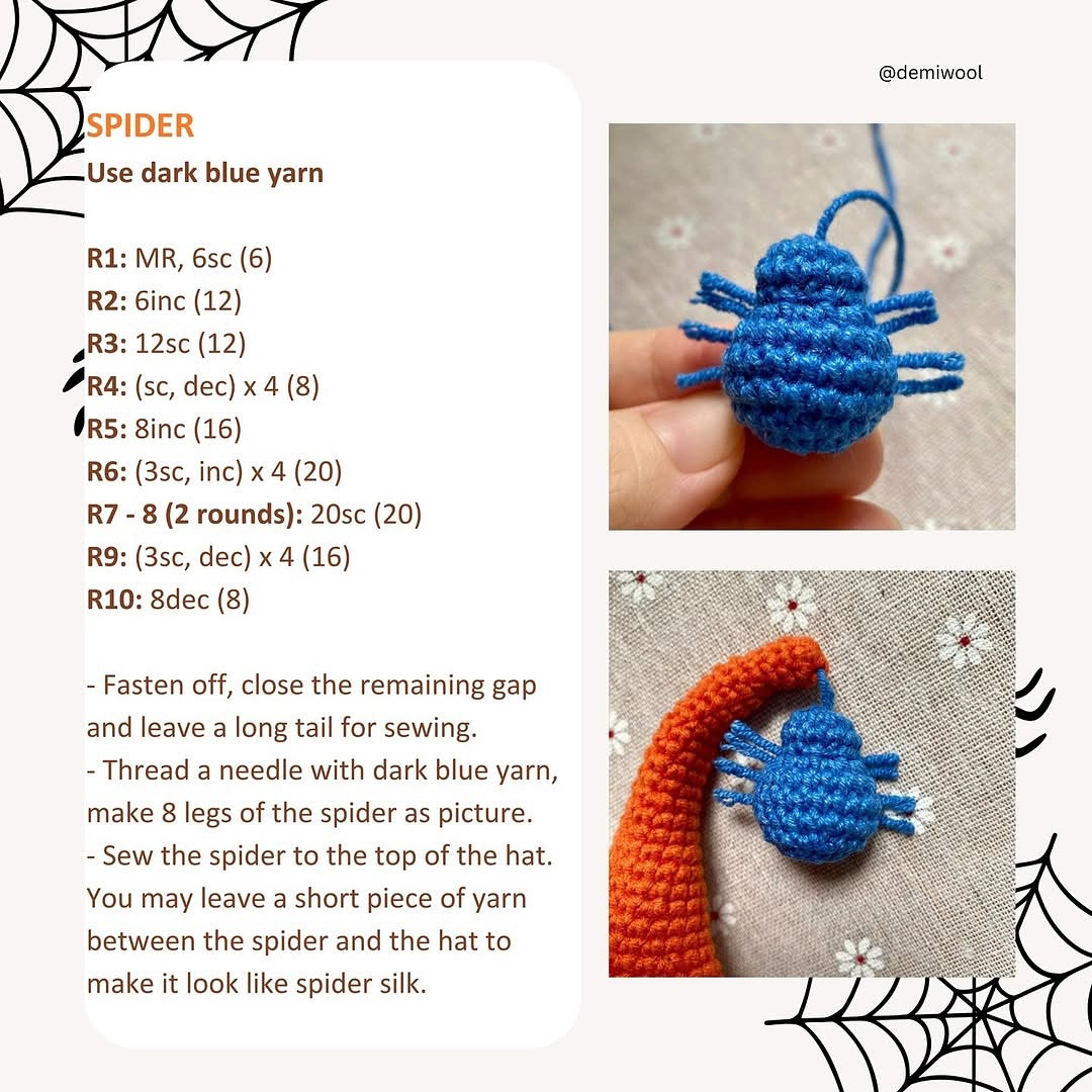 Crochet Pattern for Halloween Gnome with Spider Decoration