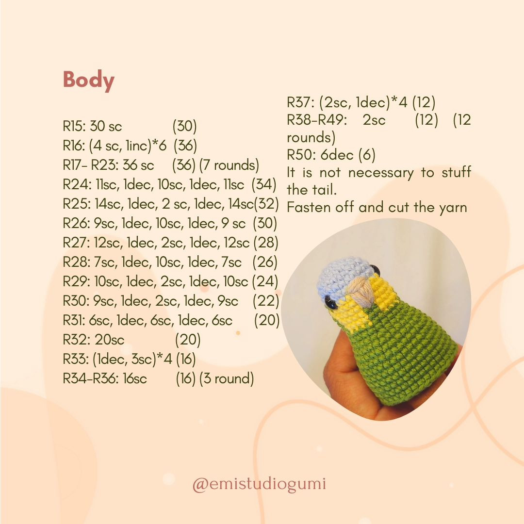 Crochet Pattern for Lou the Parrot Amigurumi by Estela Calderón