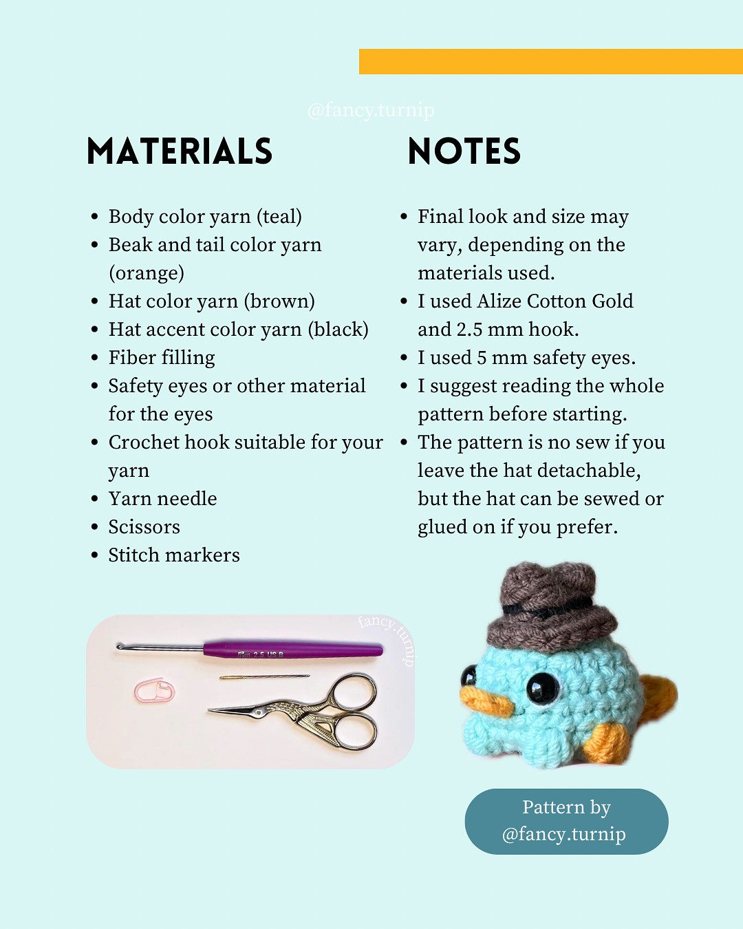 Crochet Pattern for Perry the Tiny Platypus Amigurumi