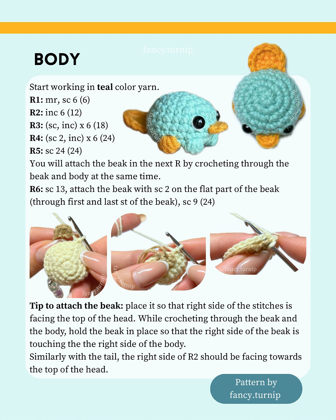 Crochet Pattern for Perry the Tiny Platypus Amigurumi