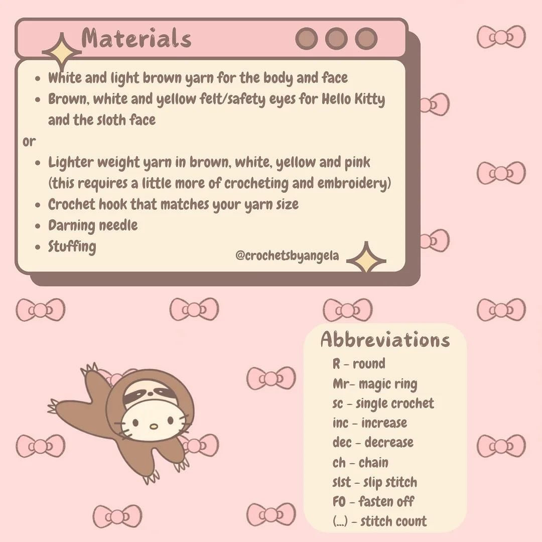 Crochet Pattern for Sleepy Sloth Hello Kitty Amigurumi