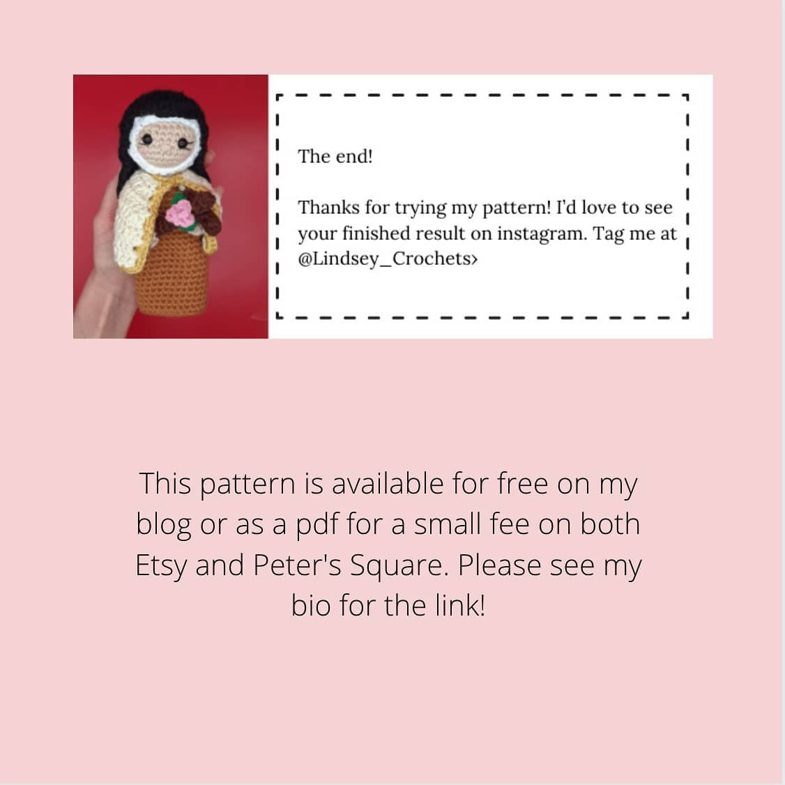 Crochet Pattern for St. Therese of Lisieux Doll Surrounded by Roses