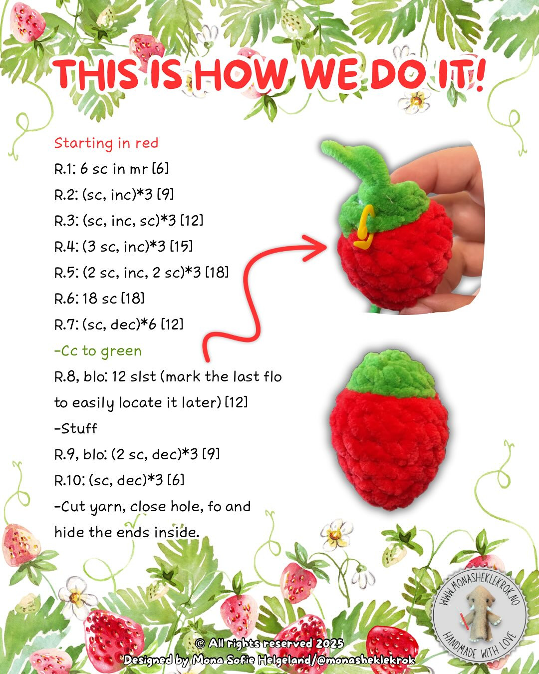Crochet Pattern for Strawberry Keychain - Free and Easy Tutorial