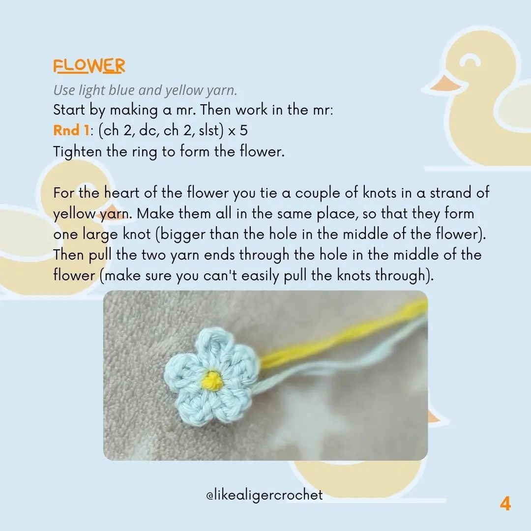 Crochet Pattern Instructions and Materials for Duck Rattle