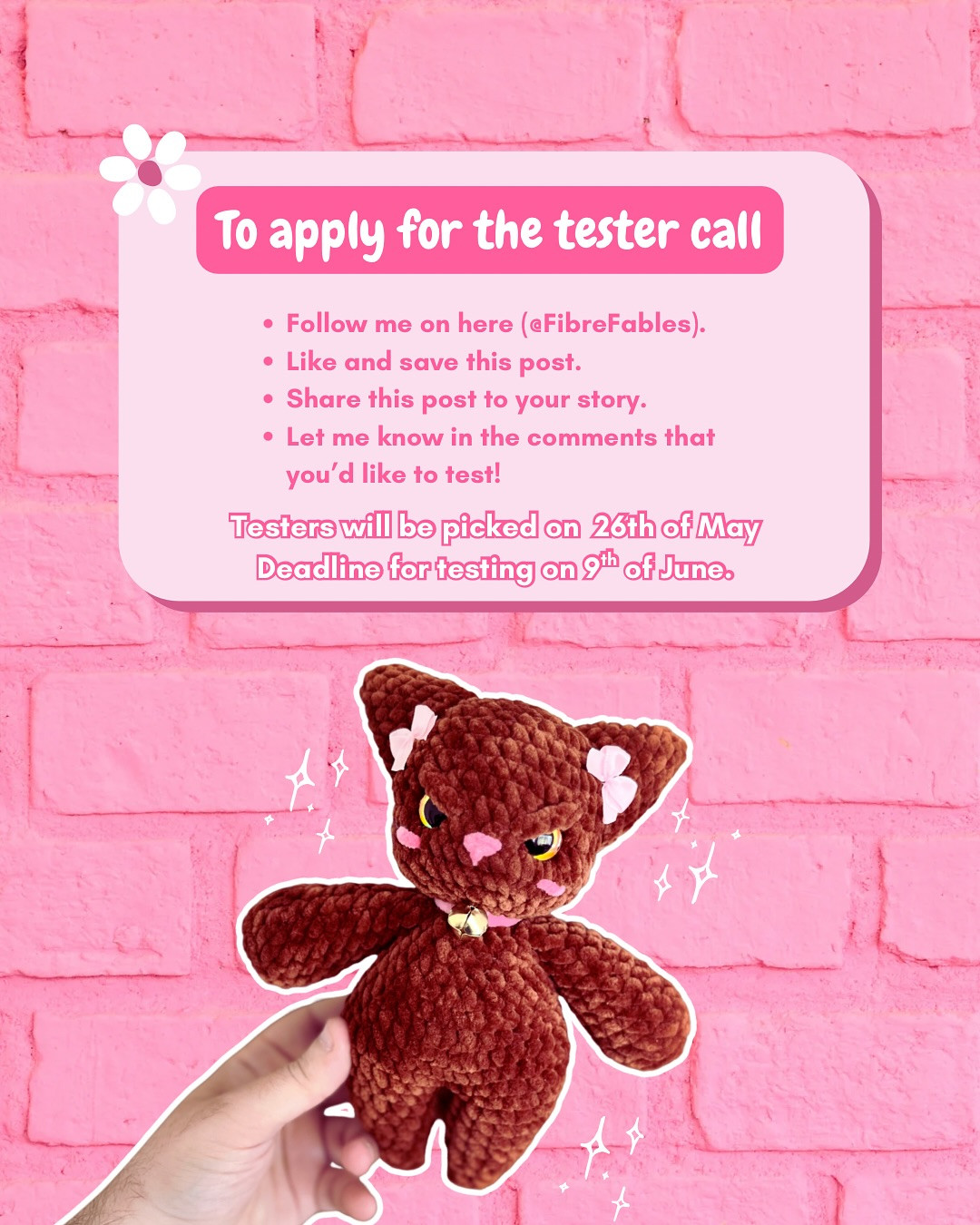 Crochet Pattern Tester Call for Ribbons the Tomcat Plush Toy