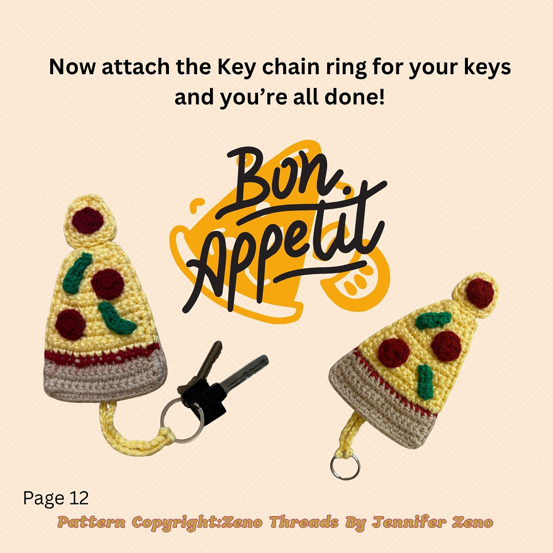 Crochet Pizza Key Cover Bag Charm Free Pattern and Tutorial