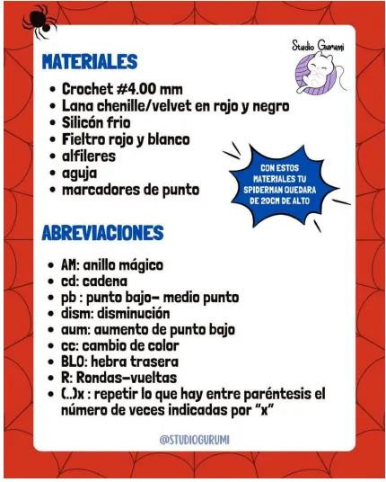 Crochet Spider Pattern with Materials and Abbreviations