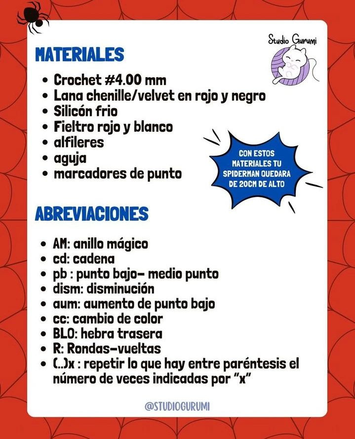 Crochet Spider Pattern with Materials and Abbreviations