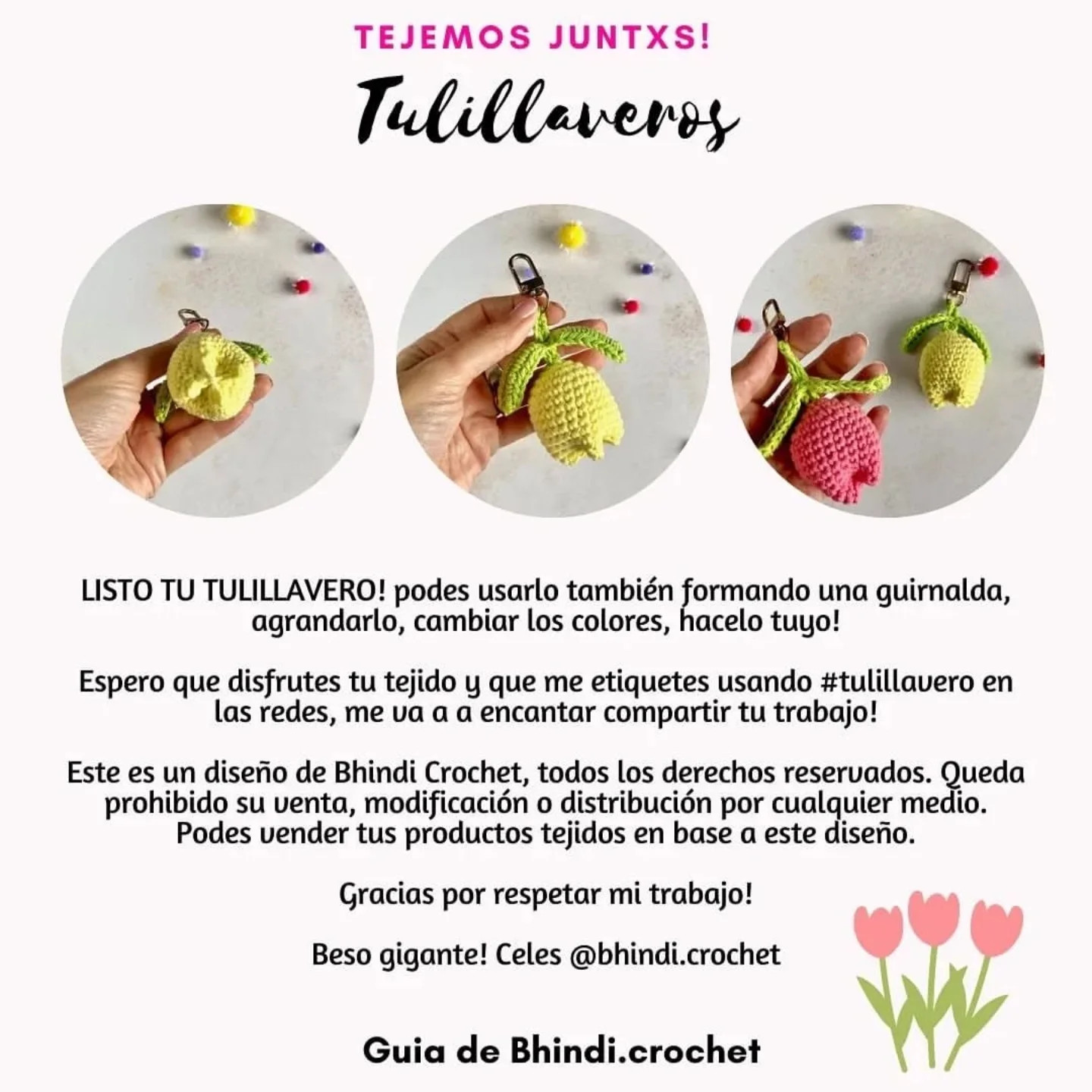 Crochet Tulip Keychain Free Pattern for Beginners
