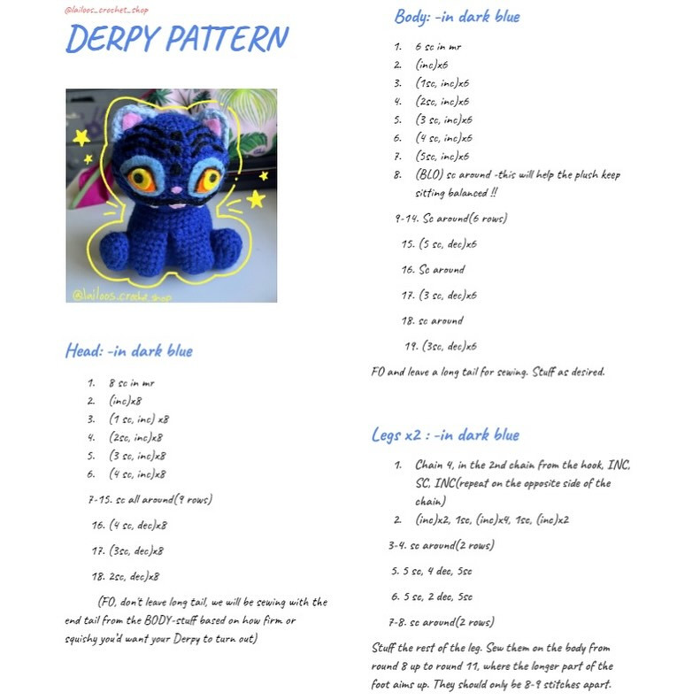Cute Blue Cat Amigurumi Crochet Pattern Free Download