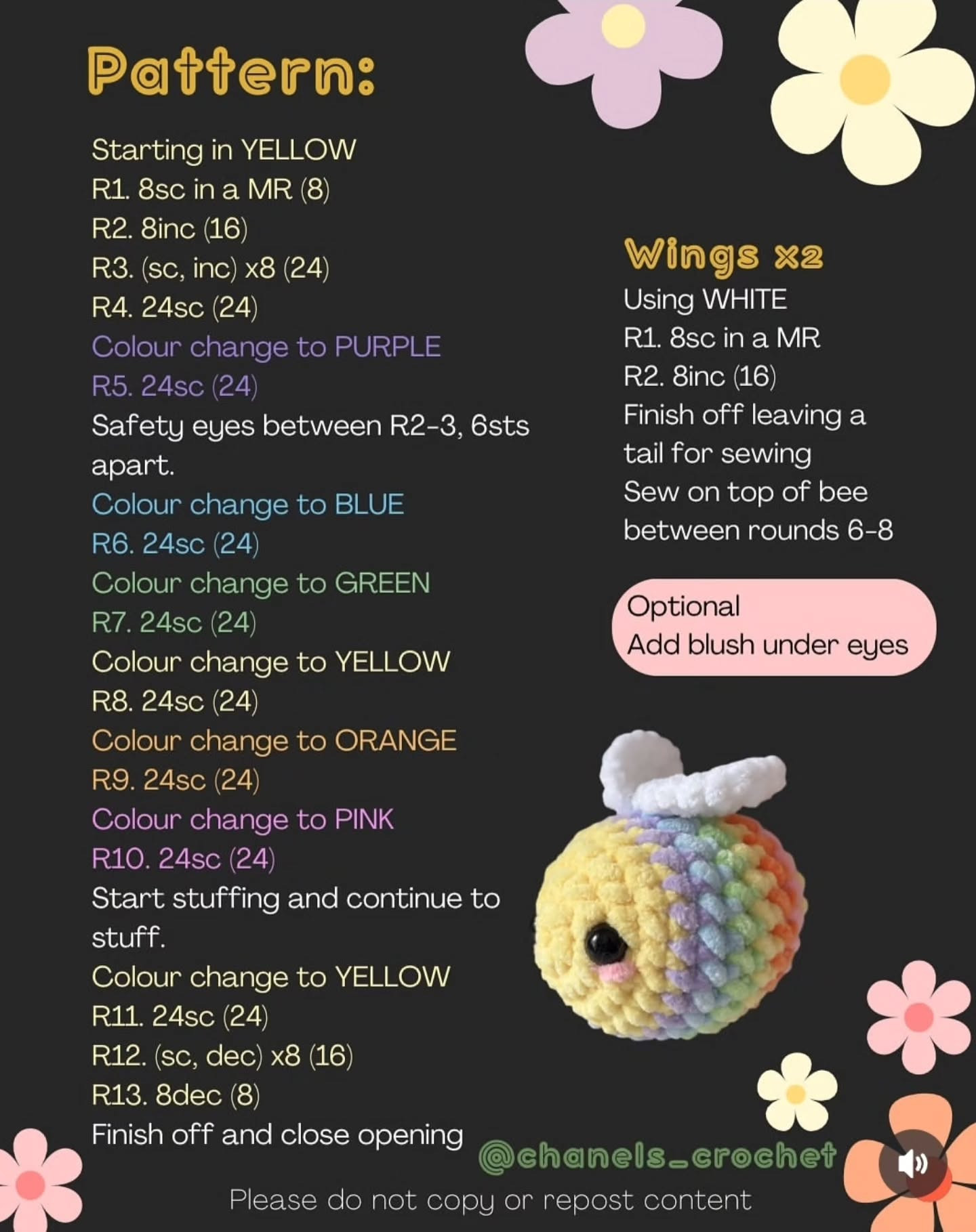 Cute Chunky Rainbow Bee Crochet Pattern for Beginners