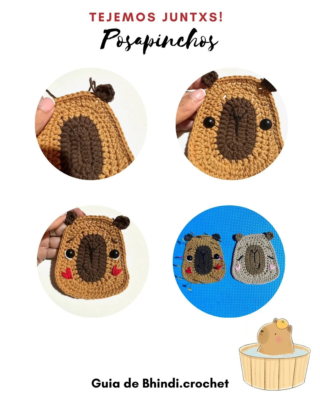 Cute Crochet Bear Coasters with Heart Embellishments Pattern