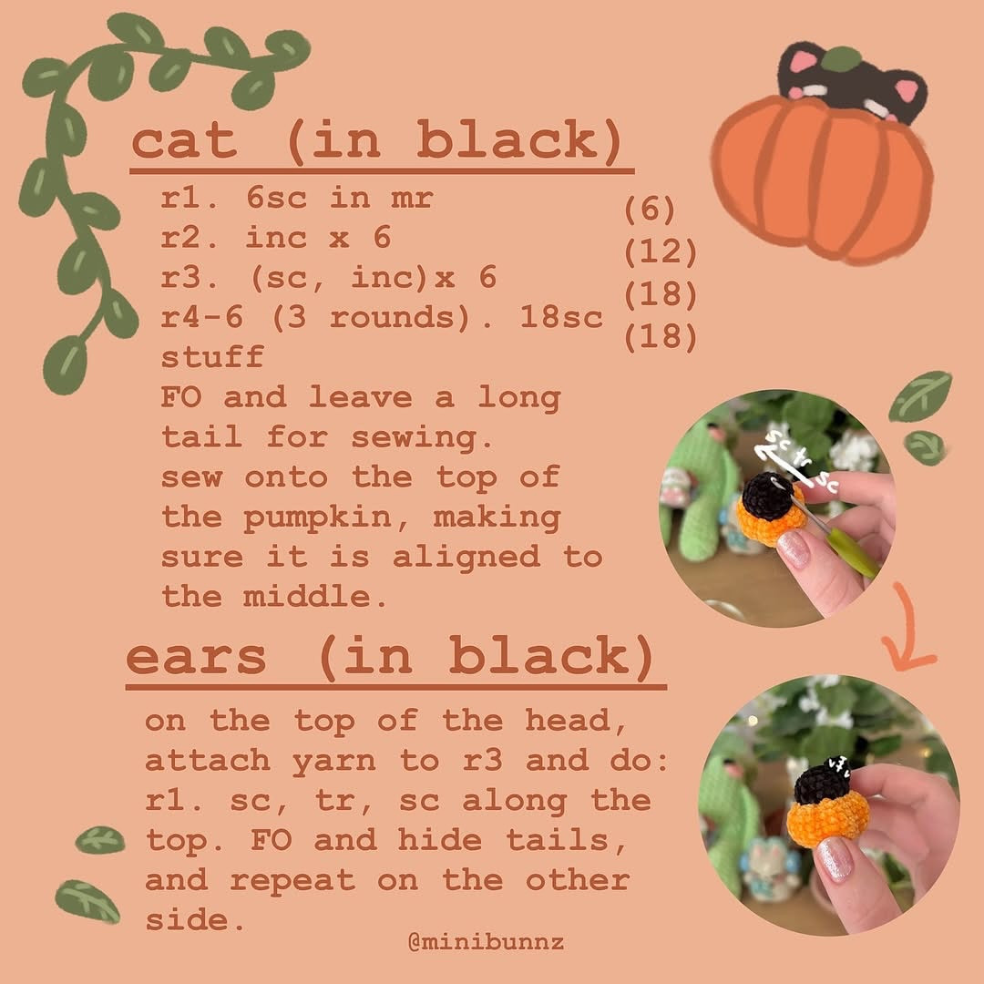 Cute Crochet Black Cat in Pumpkin - Free Pattern