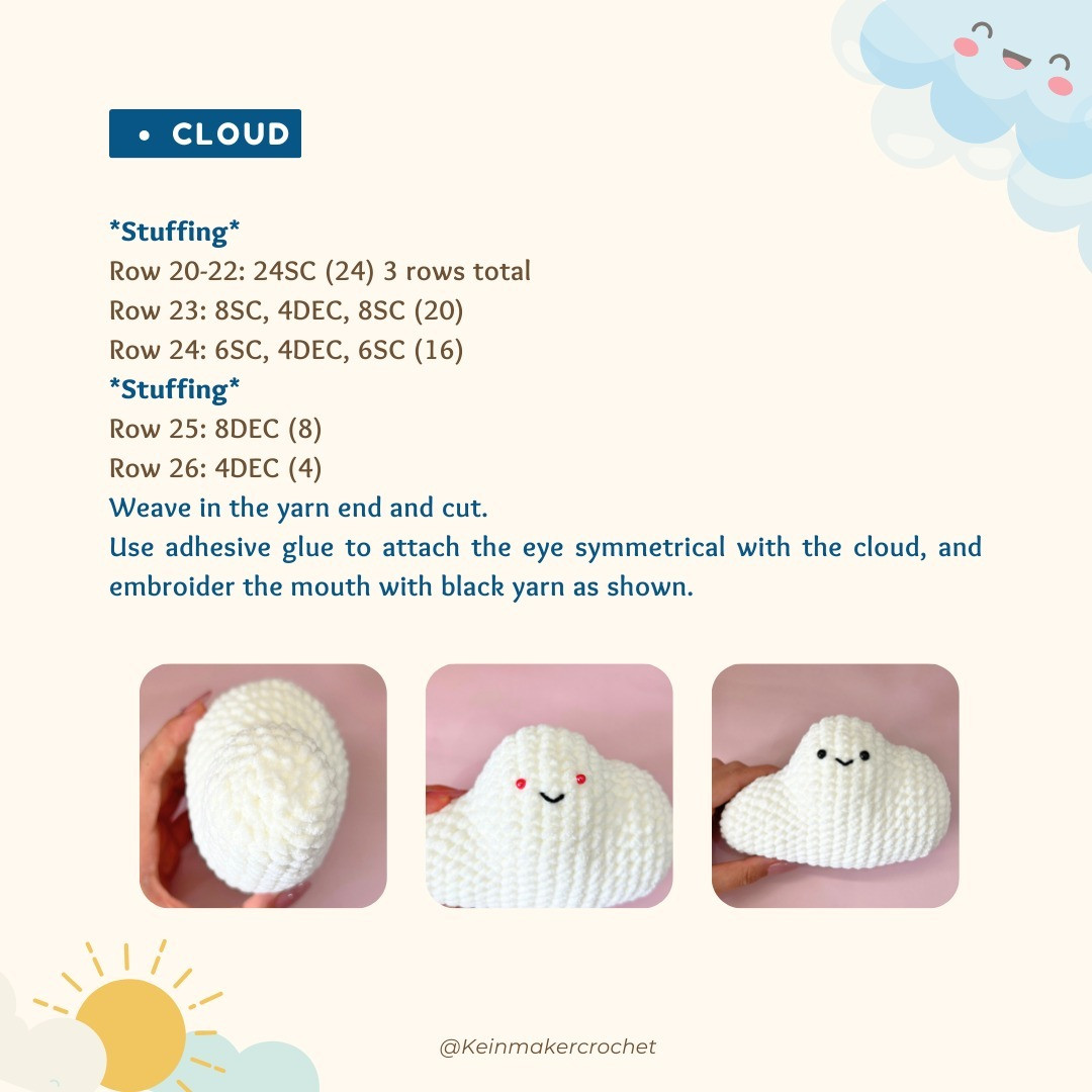 Cute Crochet Cloud and Flowers with Smiling Faces