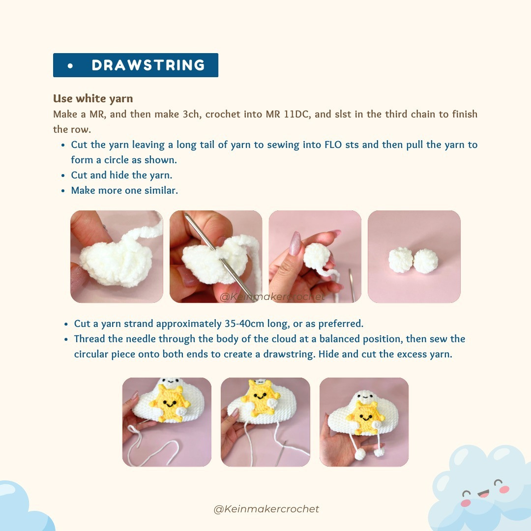 Cute Crochet Cloud and Flowers with Smiling Faces