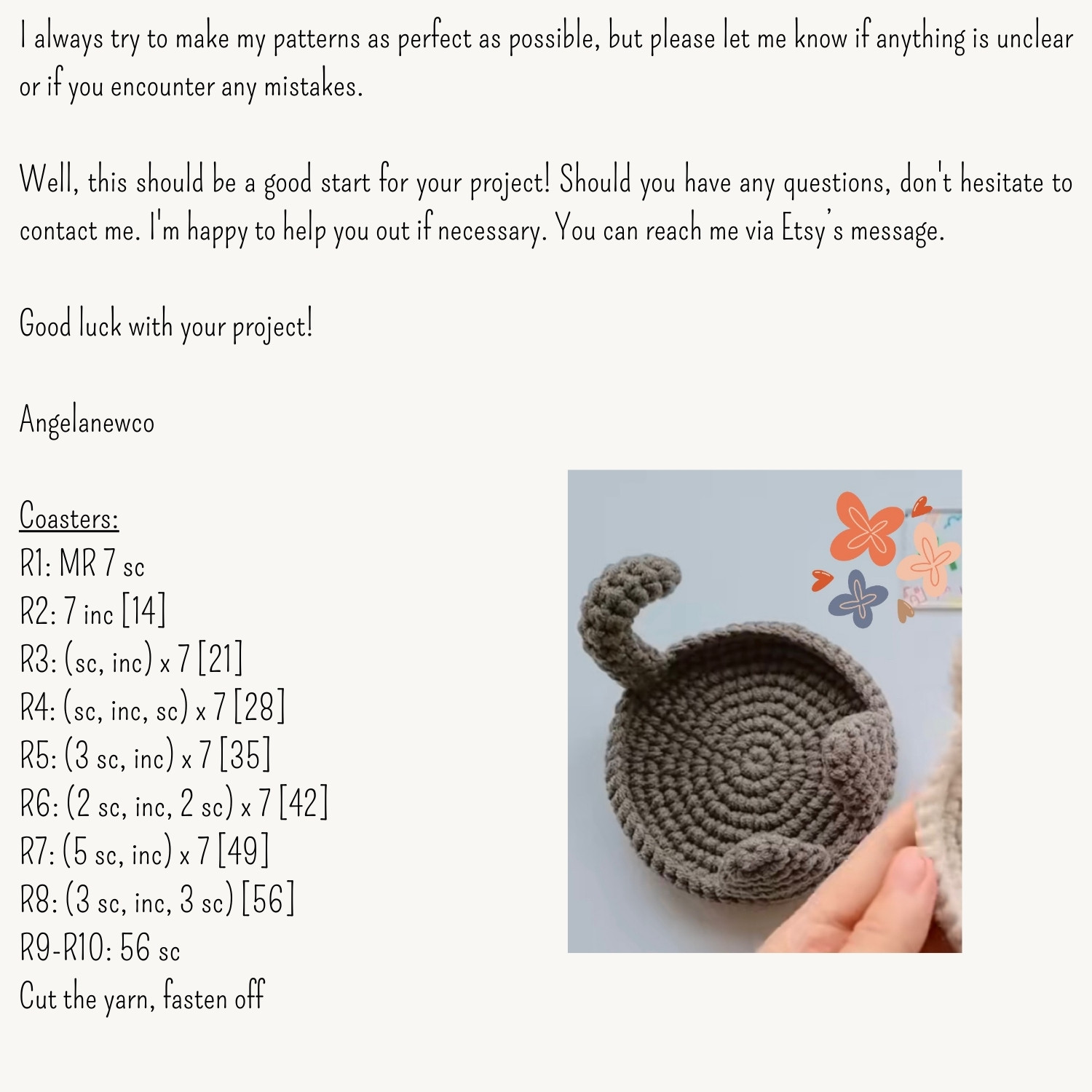 Cute Crochet Coaster Cat Pattern for Beginners