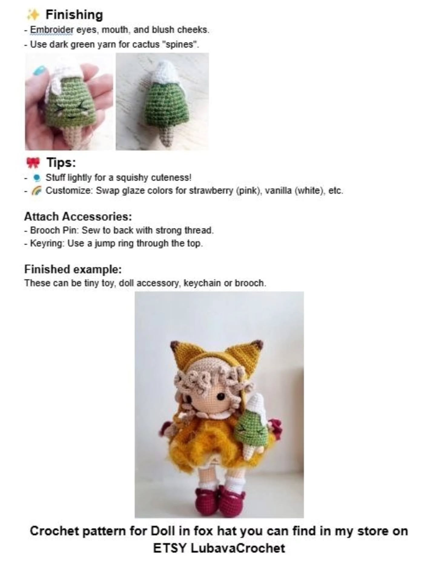 Cute Crochet Doll with Cactus Ice Cream Pattern Free