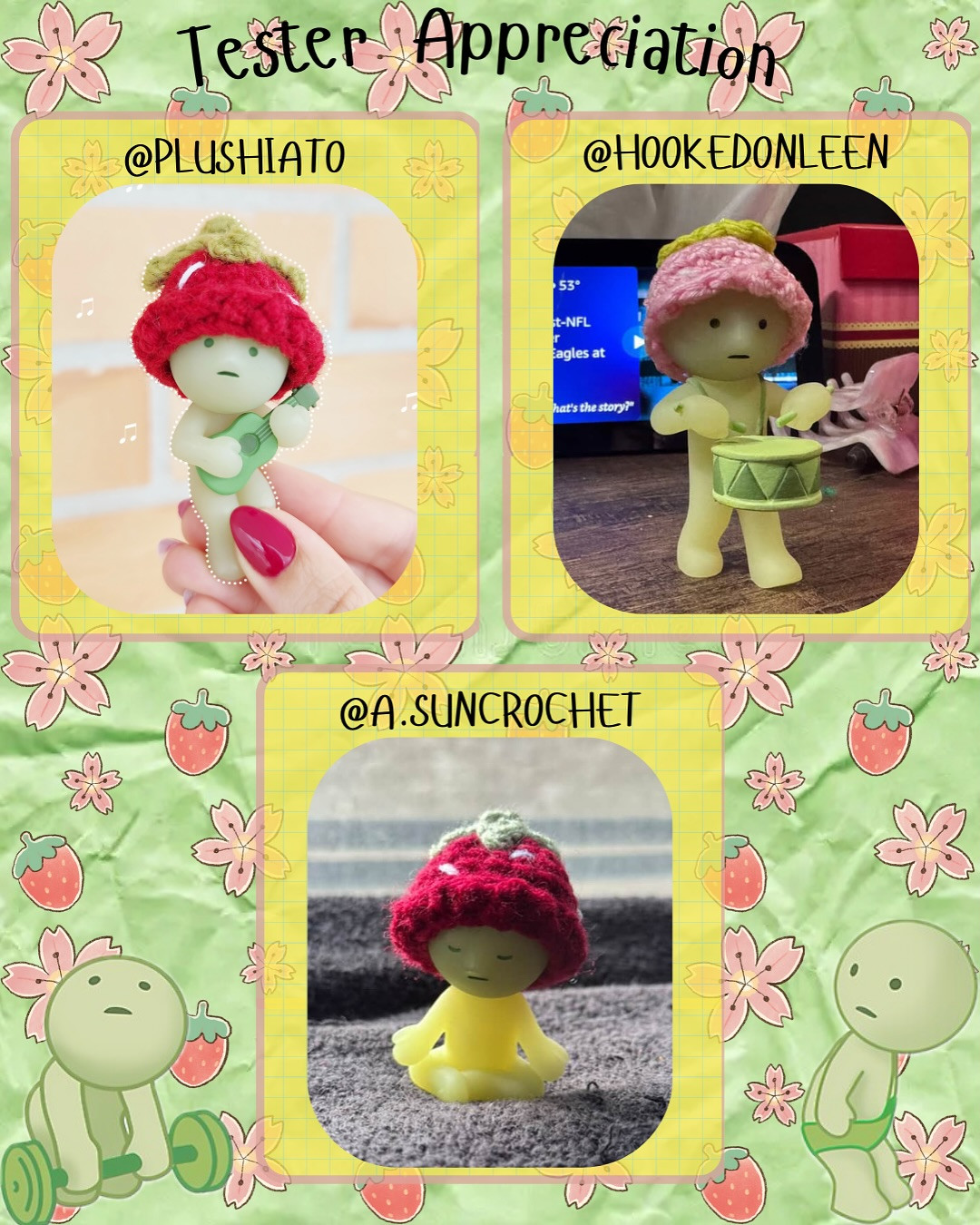 Cute Crochet Smiski Strawberry Hat Pattern Tutorial