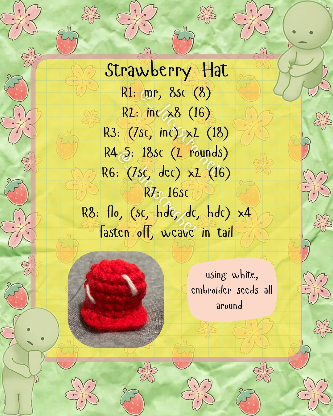 Cute Crochet Smiski Strawberry Hat Pattern Tutorial