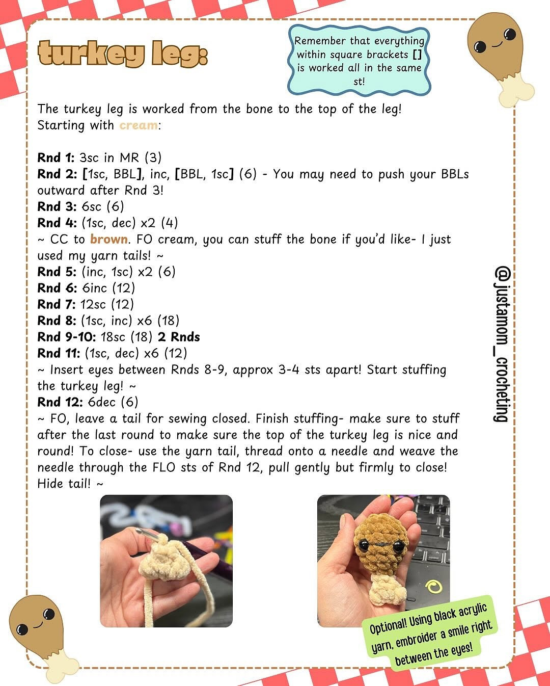 Cute Mini Turkey Leg Crochet Pattern, No Sewing Needed