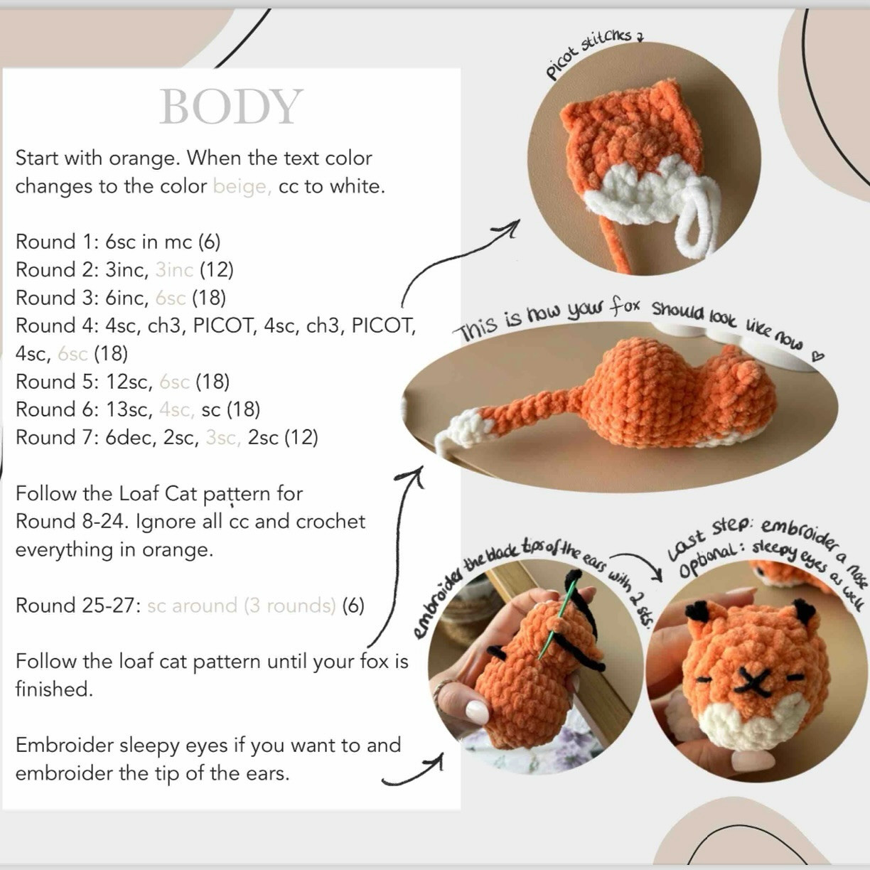 Easy Crochet Pattern for a Sleepy Fox Plushie