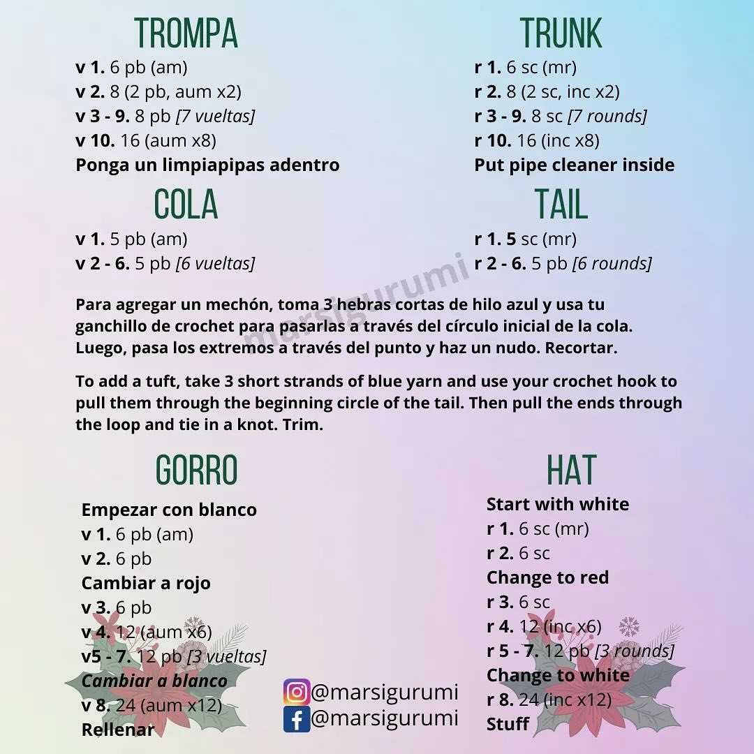 Elefante de crochet gratis con gorro navideño