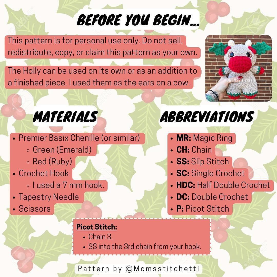 Festive Holly Leaf and Berry Crochet Pattern for Christmas Decor