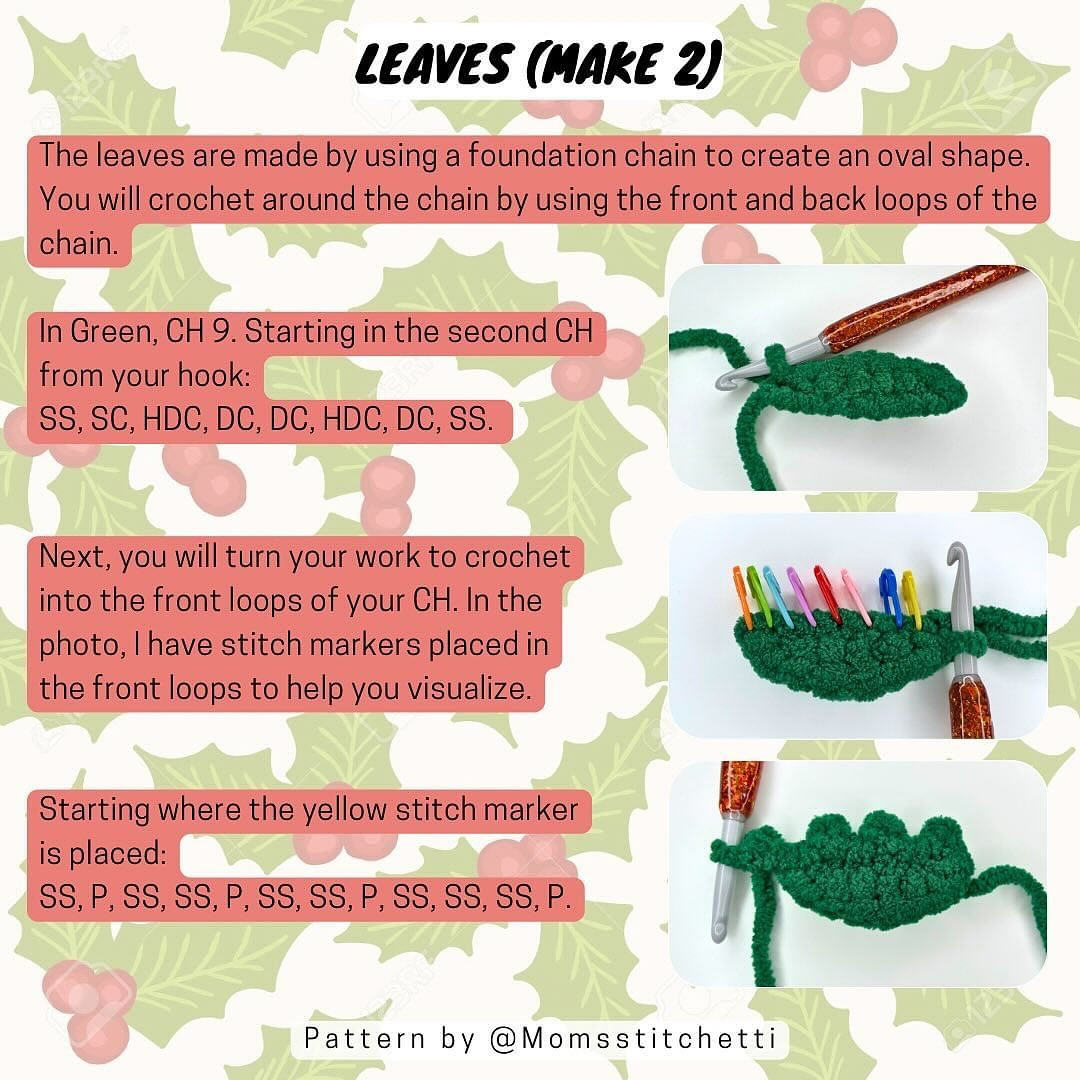 Festive Holly Leaf and Berry Crochet Pattern for Christmas Decor