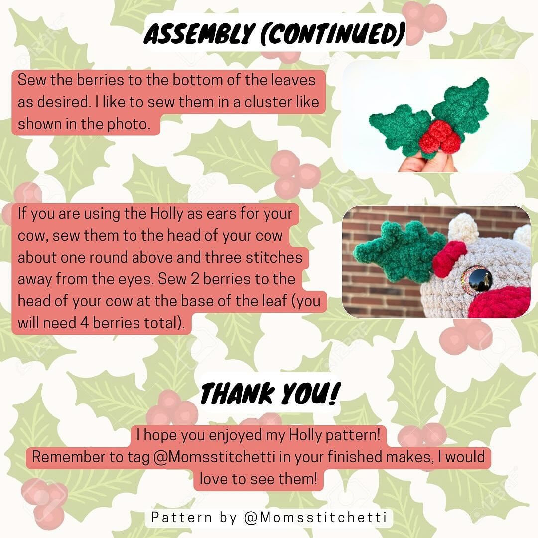 Festive Holly Leaf and Berry Crochet Pattern for Christmas Decor