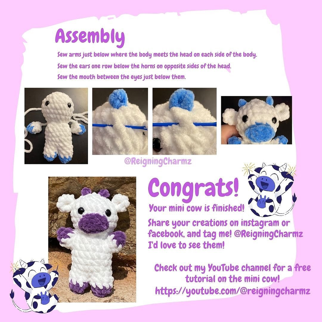 Free Crochet Pattern: Adorable White and Purple Plush Toy