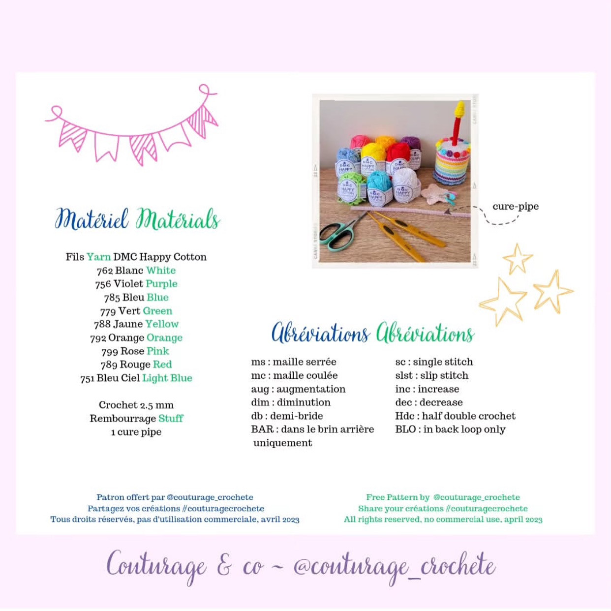 Free Crochet Pattern: Colorful Birthday Cake with Candle