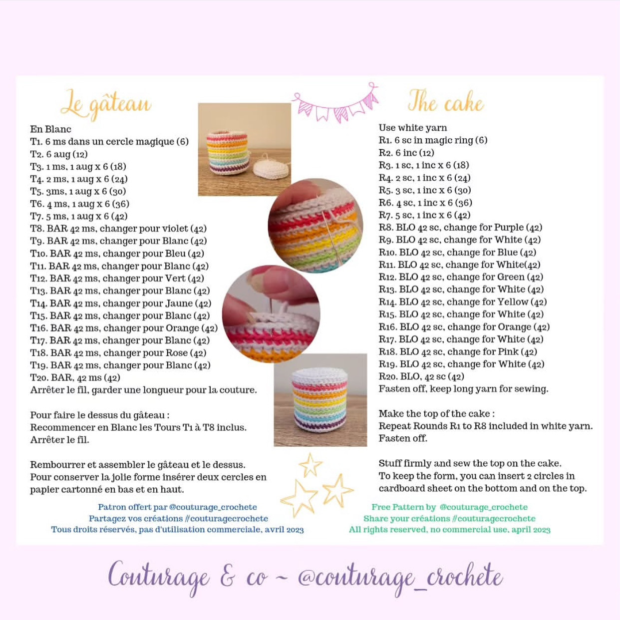 Free Crochet Pattern: Colorful Birthday Cake with Candle