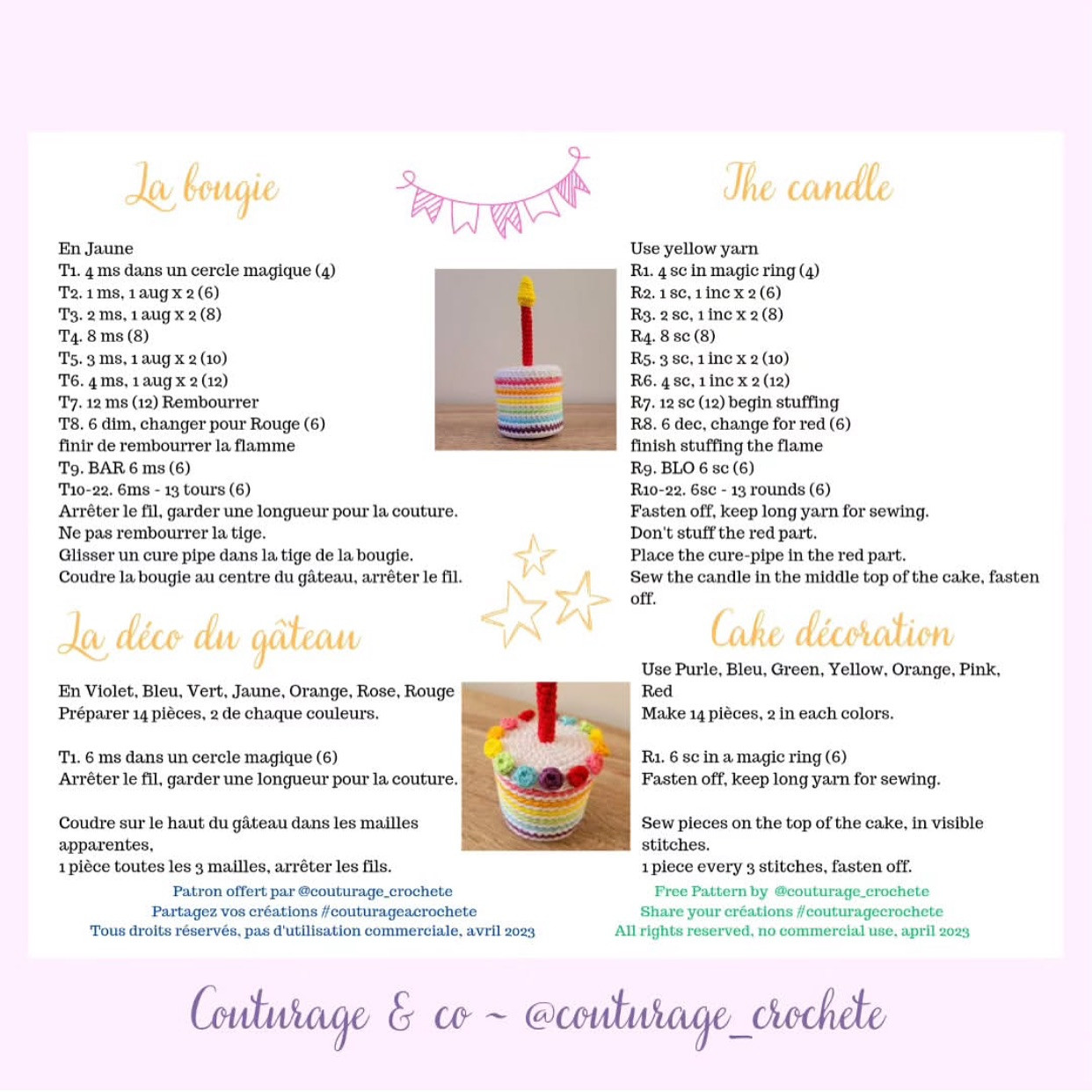 Free Crochet Pattern: Colorful Birthday Cake with Candle