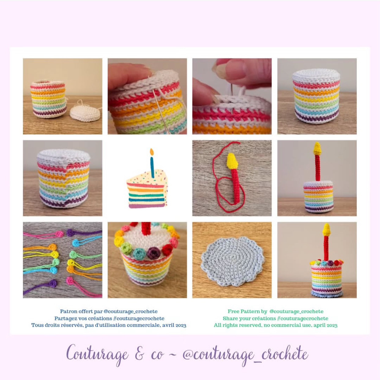 Free Crochet Pattern: Colorful Birthday Cake with Candle