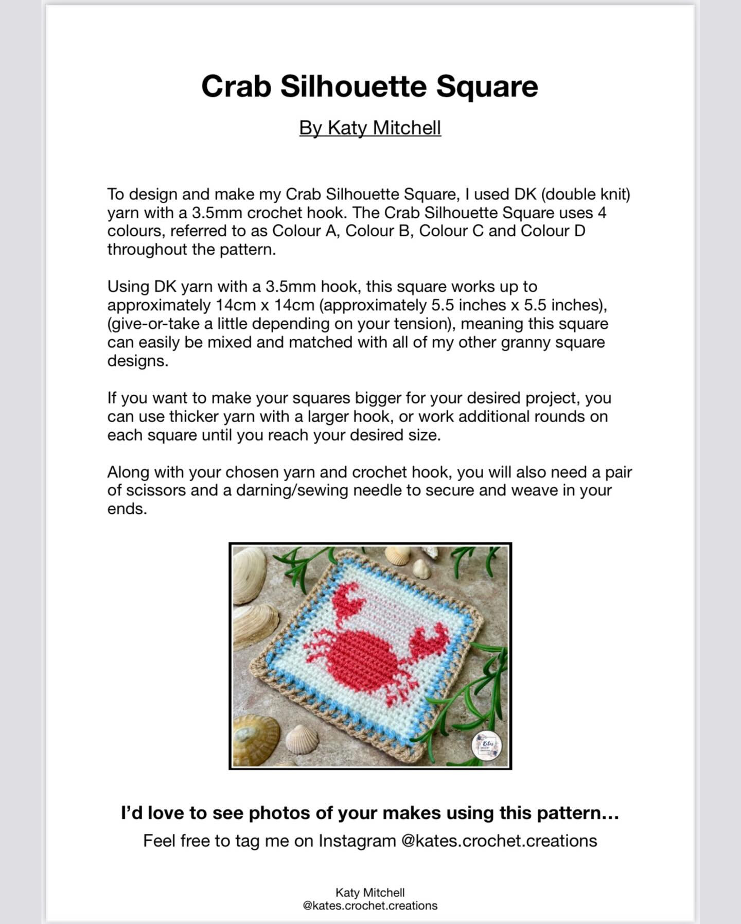 Free Crochet Pattern: Cute Crab Design Square